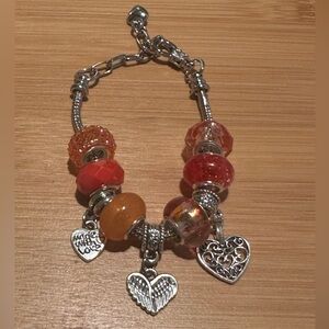 European Style Charm Bracelet Red/Orange 6 inch to 7.5 inch Wrist